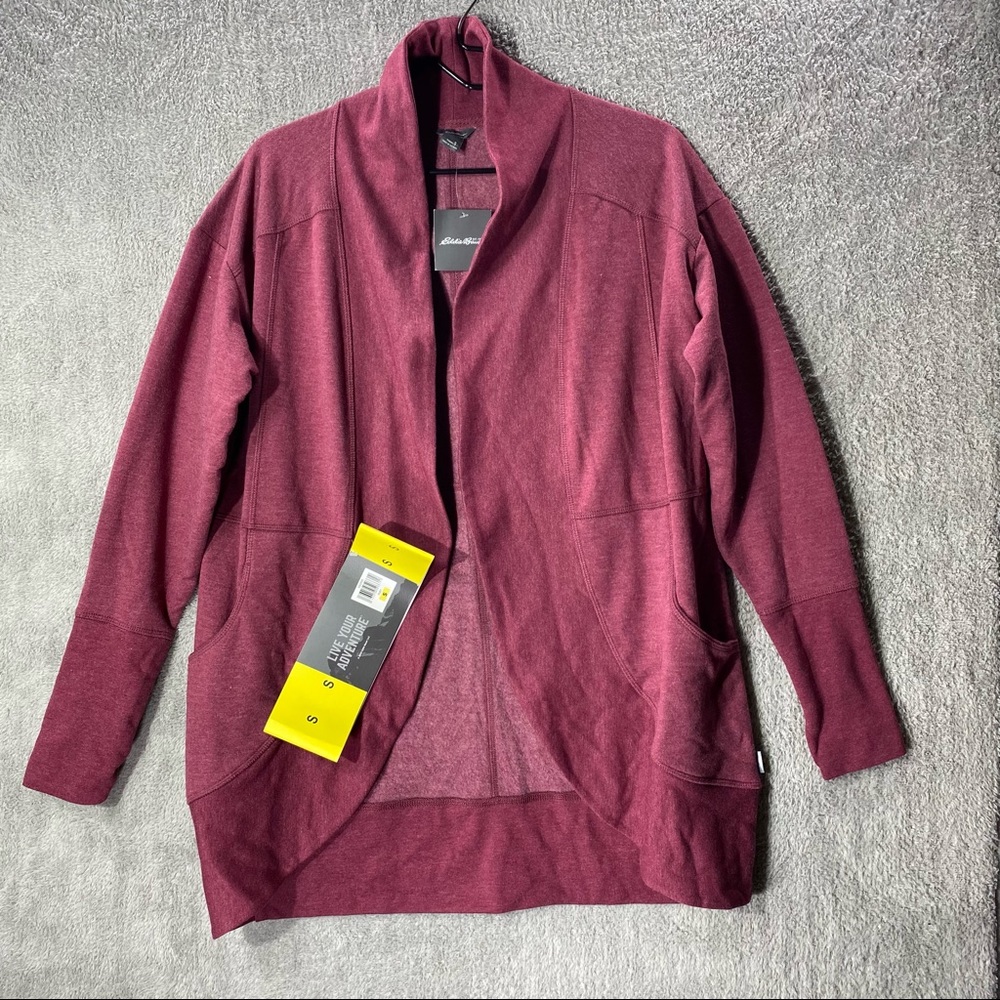 EDDIE BAUER Red Cardigan Women S Small Camp Fleece Lined Thumbhole Sweater